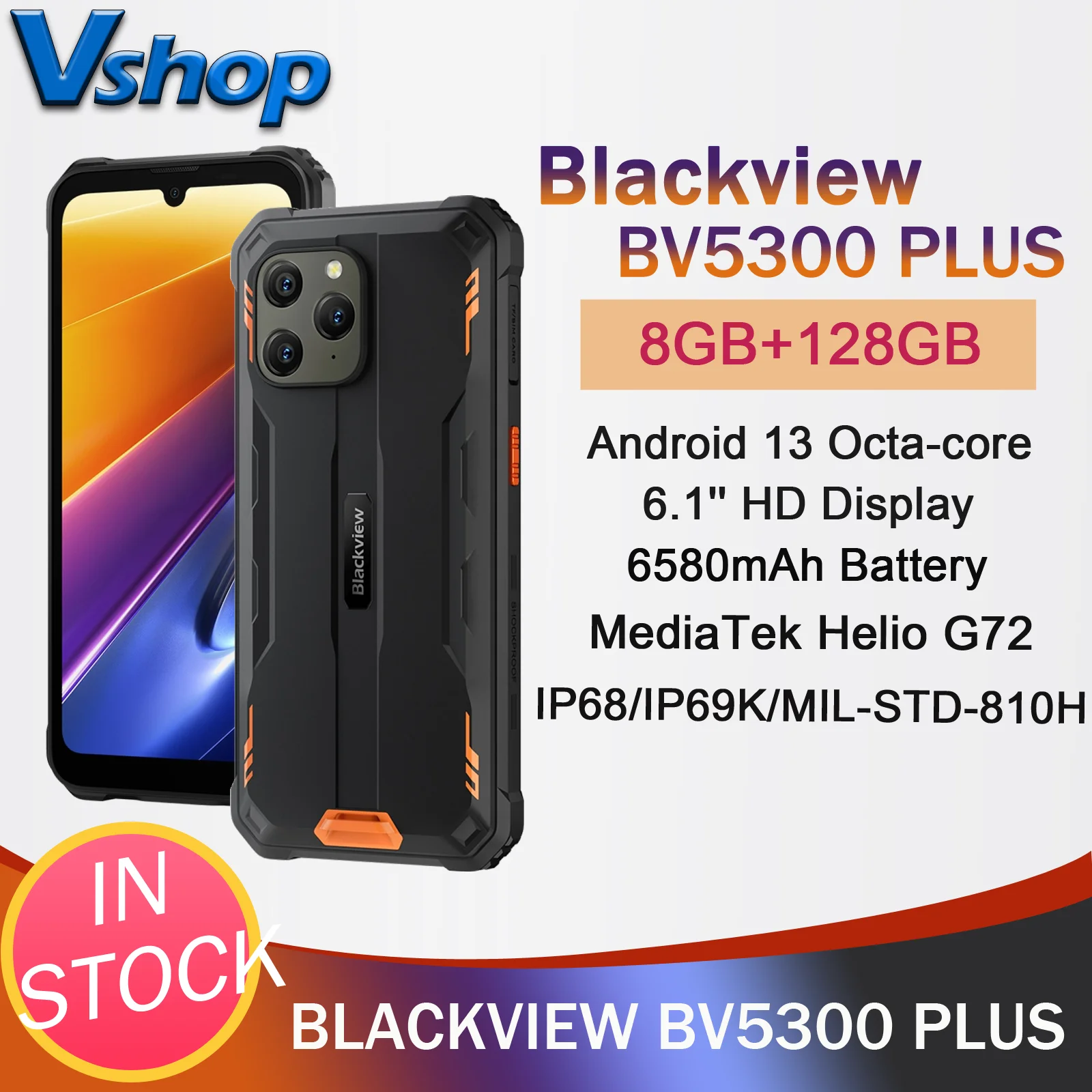 Blackview BV5300 ÷ ߰ ޴, 8GB + 128GB IP68 IP69K 6.1 ġ HD ÷, 6580mAh, ȵ̵ 13 MediaTek Helio G72 4G Ʈ